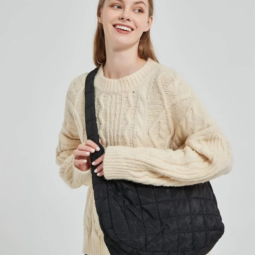Women's Quilted Nylon Tote Bag Large Capacity Hobo Shoulder Purse
